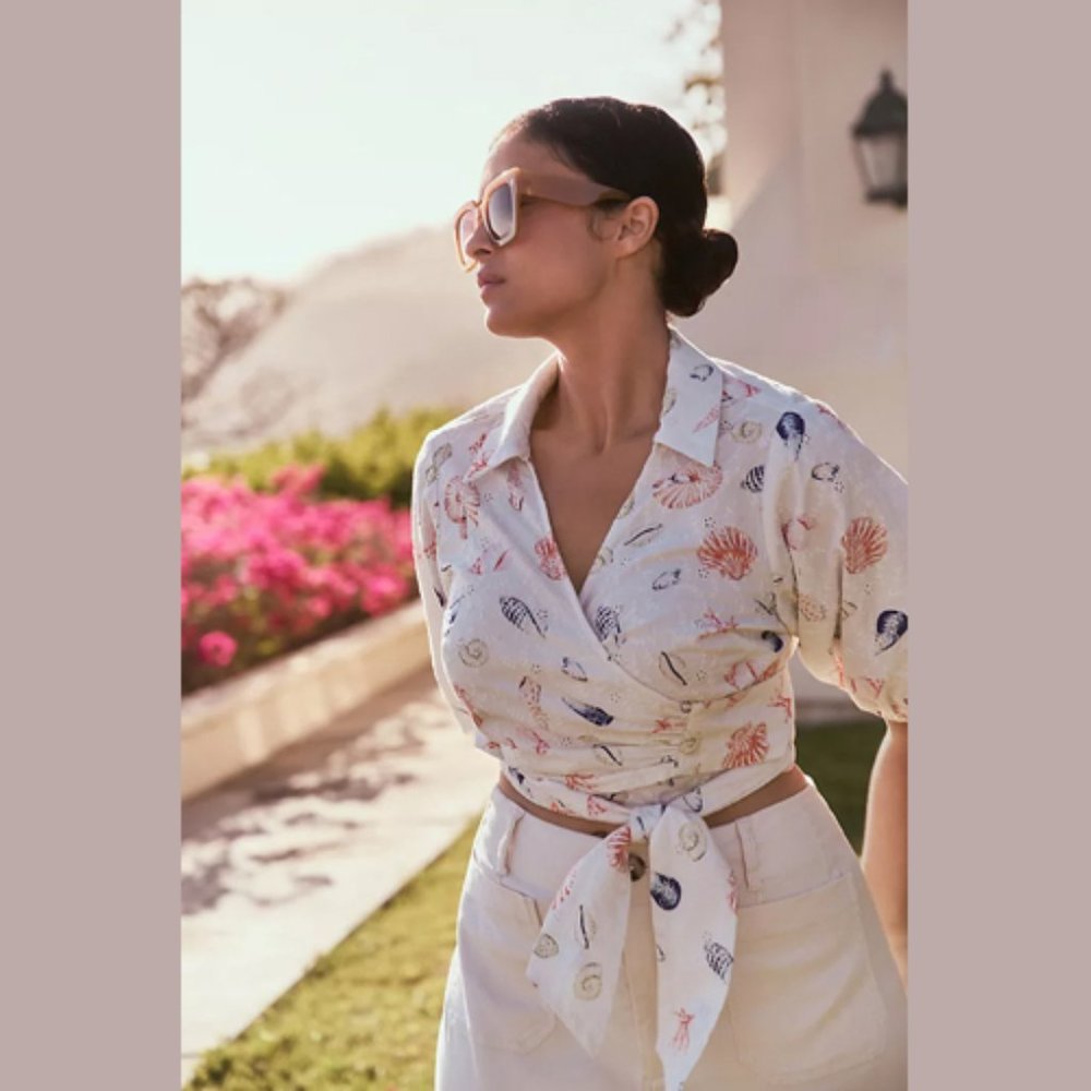 Anthropologie Maeve Puff-Sleeve Wrap Top